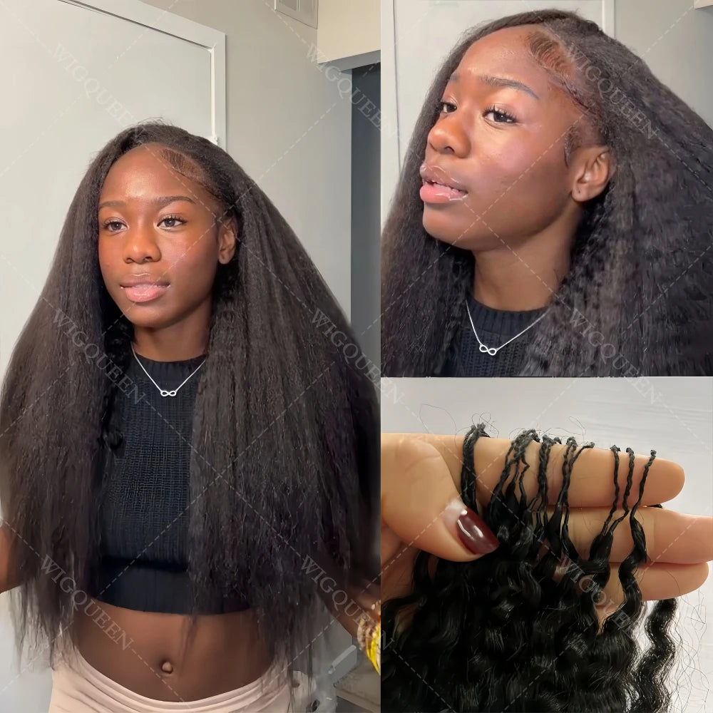 12A Invisible String Kinky Straight Crochet Human Hair Feather Hair Extensions PreLooped Yaki Straight Crochet Hair For Braiding