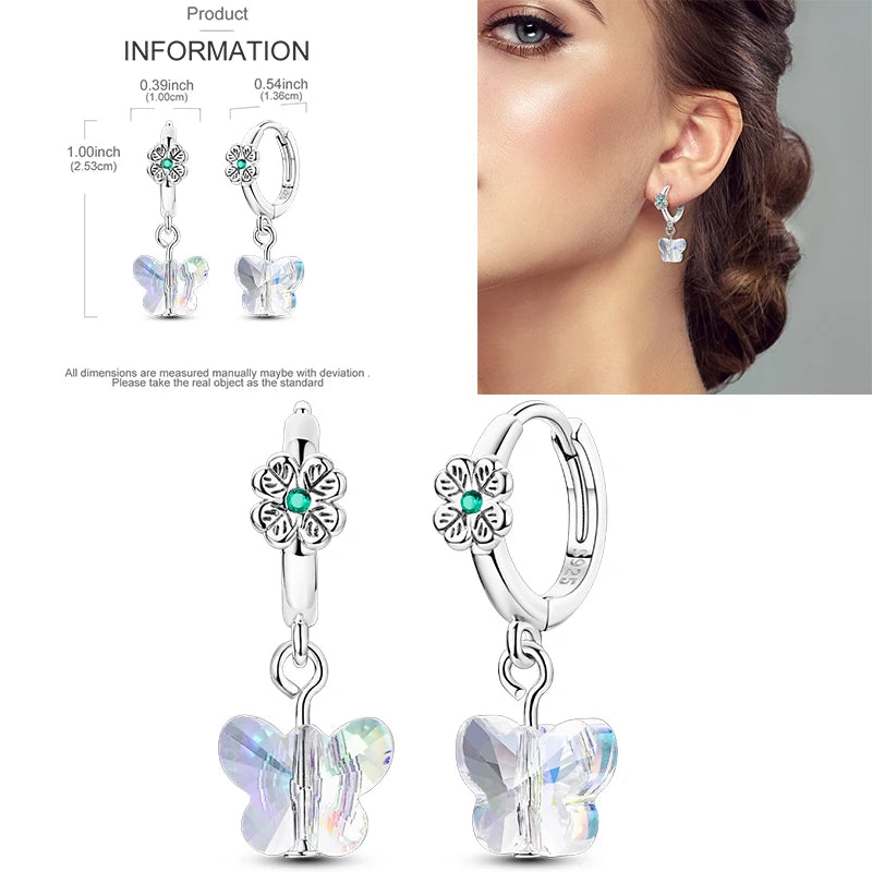 Sparkling Gold Woman Hoop Earrings 925 Sterling Silver Butterfly Colored Zirconium Earrings for Women Jewelry Anniversary Gift