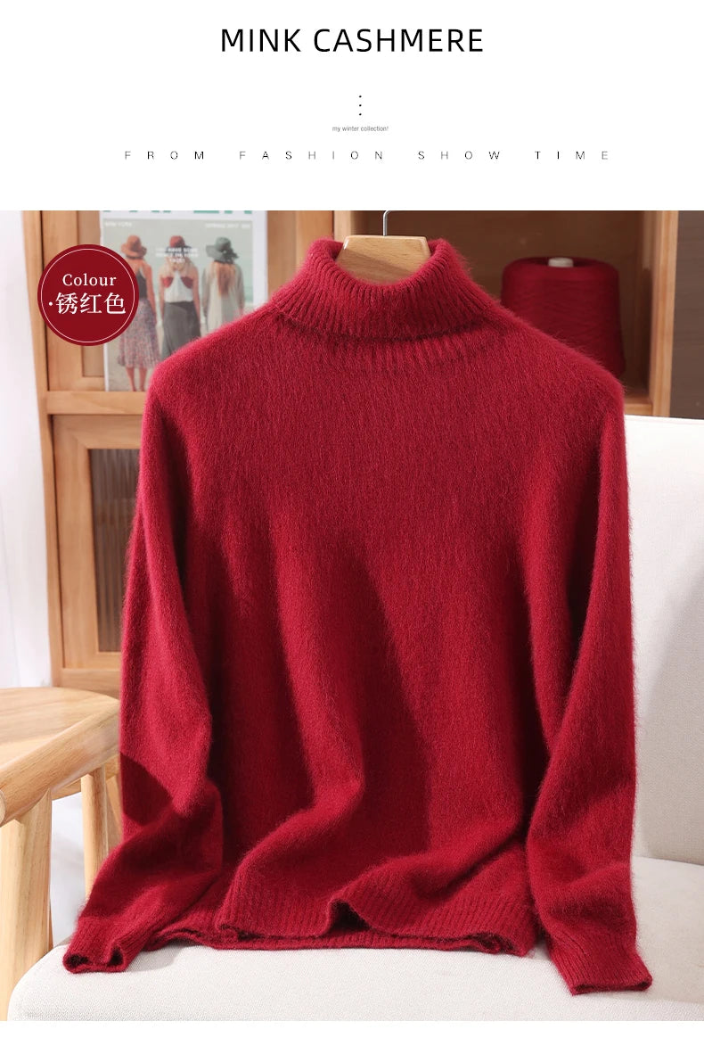 Women's High Collar Knit Sweater, Thick Pullover