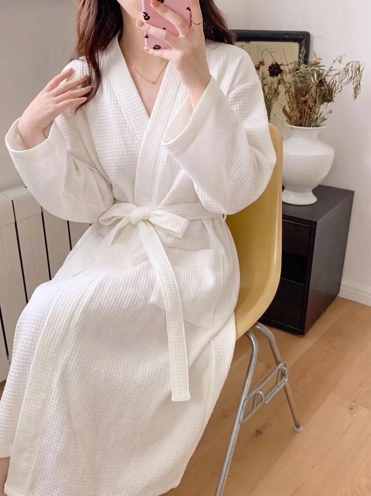 Women's Long Sleeve Mid-Length Robe, Soft Loungewear