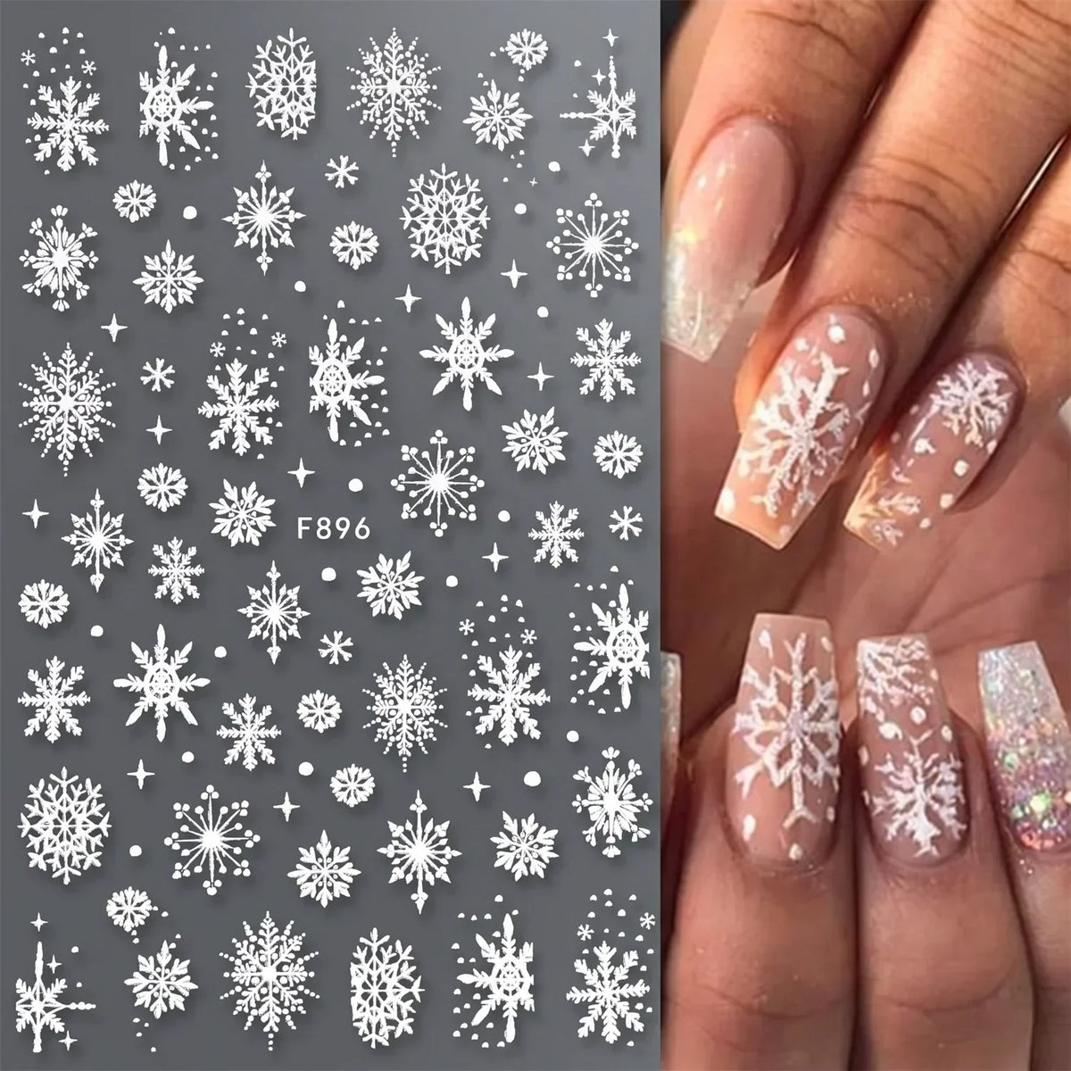 New Winter Snowflake Nail Stickers, White Snow Christmas New Year Self-Adhesive Nail Decals, DIY Nail Art Decor