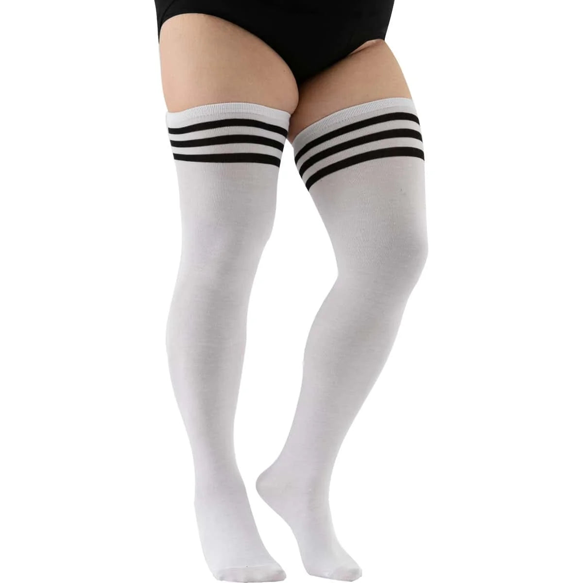 Women's Plus Size Striped Thigh High Socks