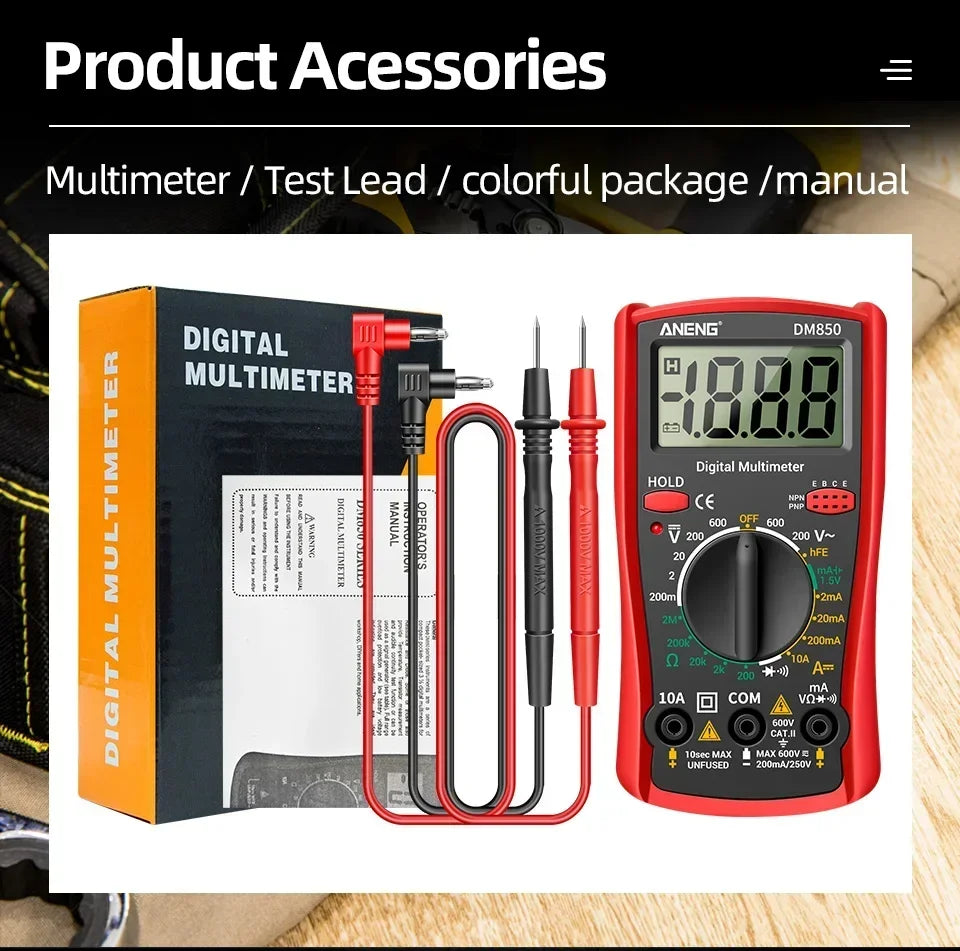 Smart Digital Multimeter Automatic 1999 Count AC/DC Current Voltage Handheld ANENG DM850 Buzzer Resistance Diode Electrician Tes