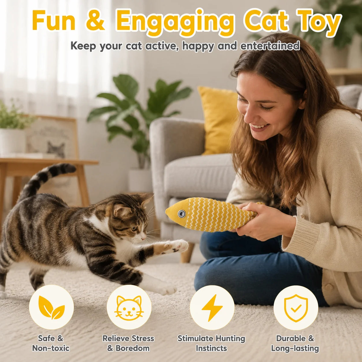 Cat Toys Fish Interactive Cat Toy Cat Chew Toy Simulation Fish Cat Pillow Kitten Exercise Kicker Toys for Indoor Cats Kitty Kit