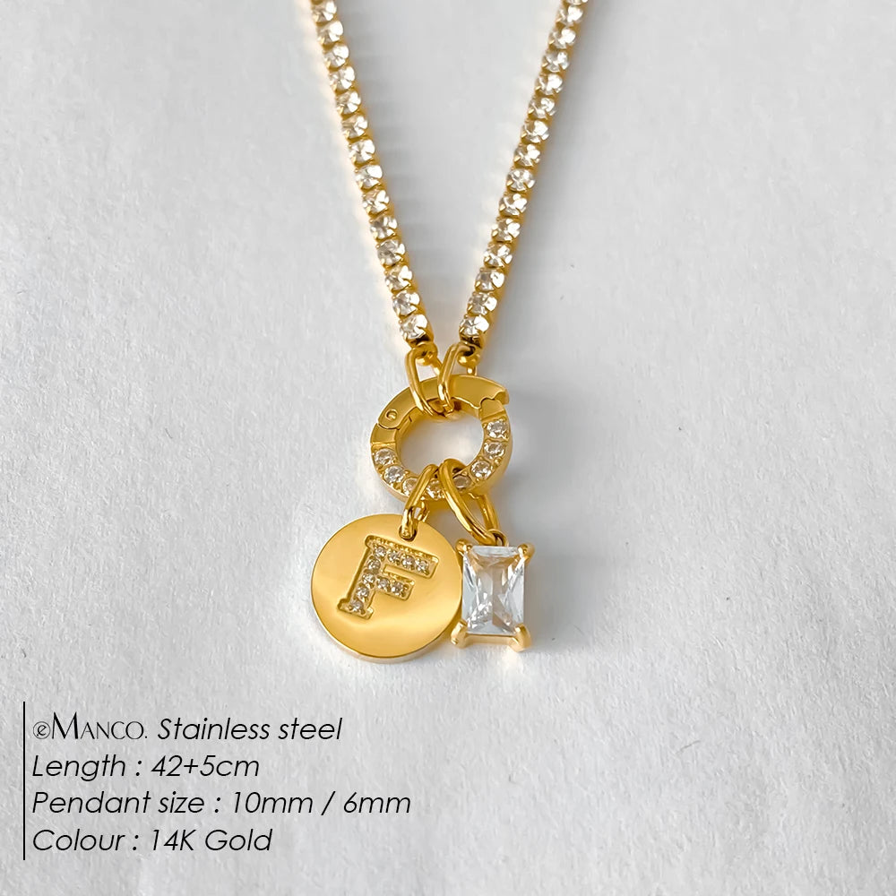 Gold-Plated Initial Letter Necklace – Zircon A-Z Pendant