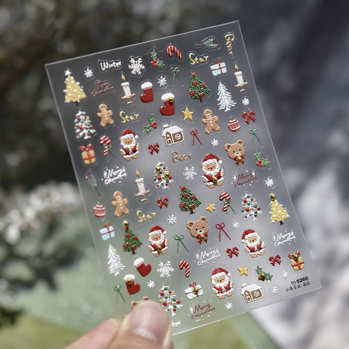 5D Embossed Mini Snowman Snow Nail Decorations Stickers Self Adhesive Nail Stickers Winter Christmas Nail Art Accessories Decals