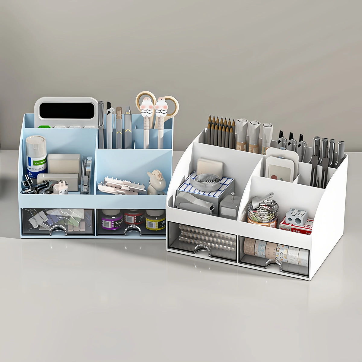 Desktop organizer with 6 compartments and 2 drawers, desktop organizer, drawer organizer, plastic cosmetic organizer