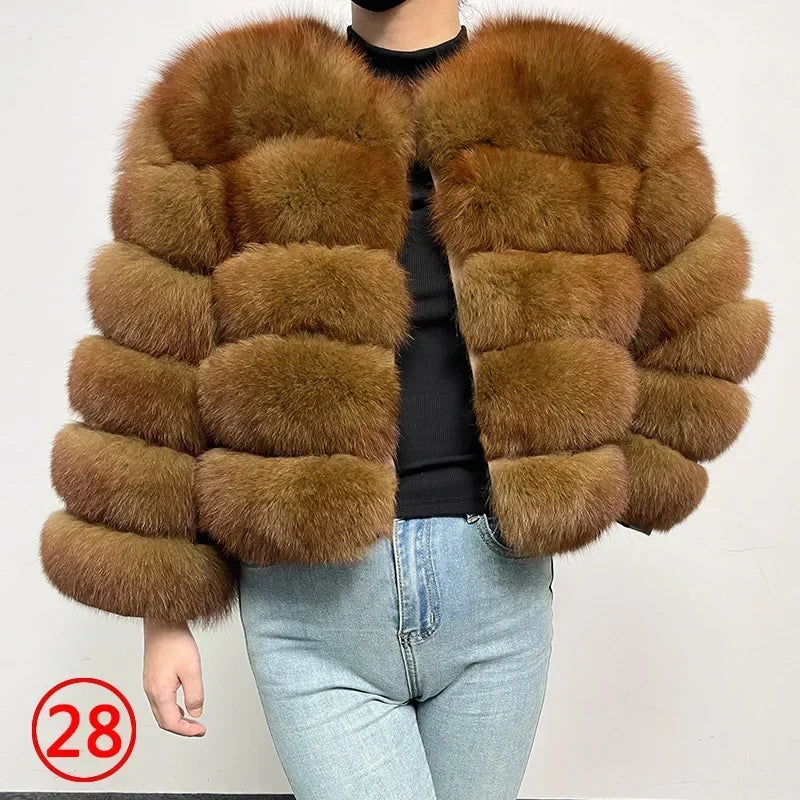 Women's Fox Fur Coat with Detachable Sleeves