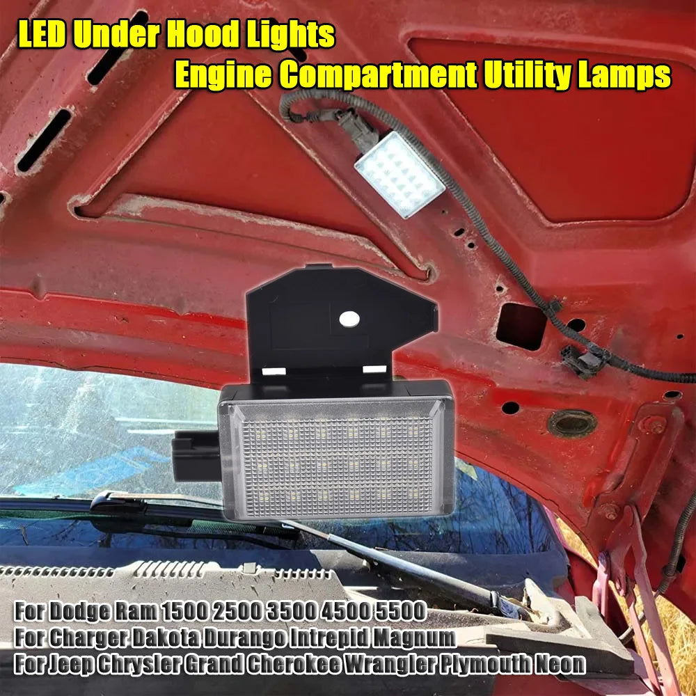 For Dodge Ram 1500 2500 3500 4500 5500 LED Underhood Hood Courtesy Lamp Light Kit Wire：68090861AA Light：68395126AA