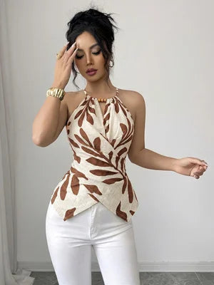 Women's plant print cross-back sleeveless vest — view 3 of 8