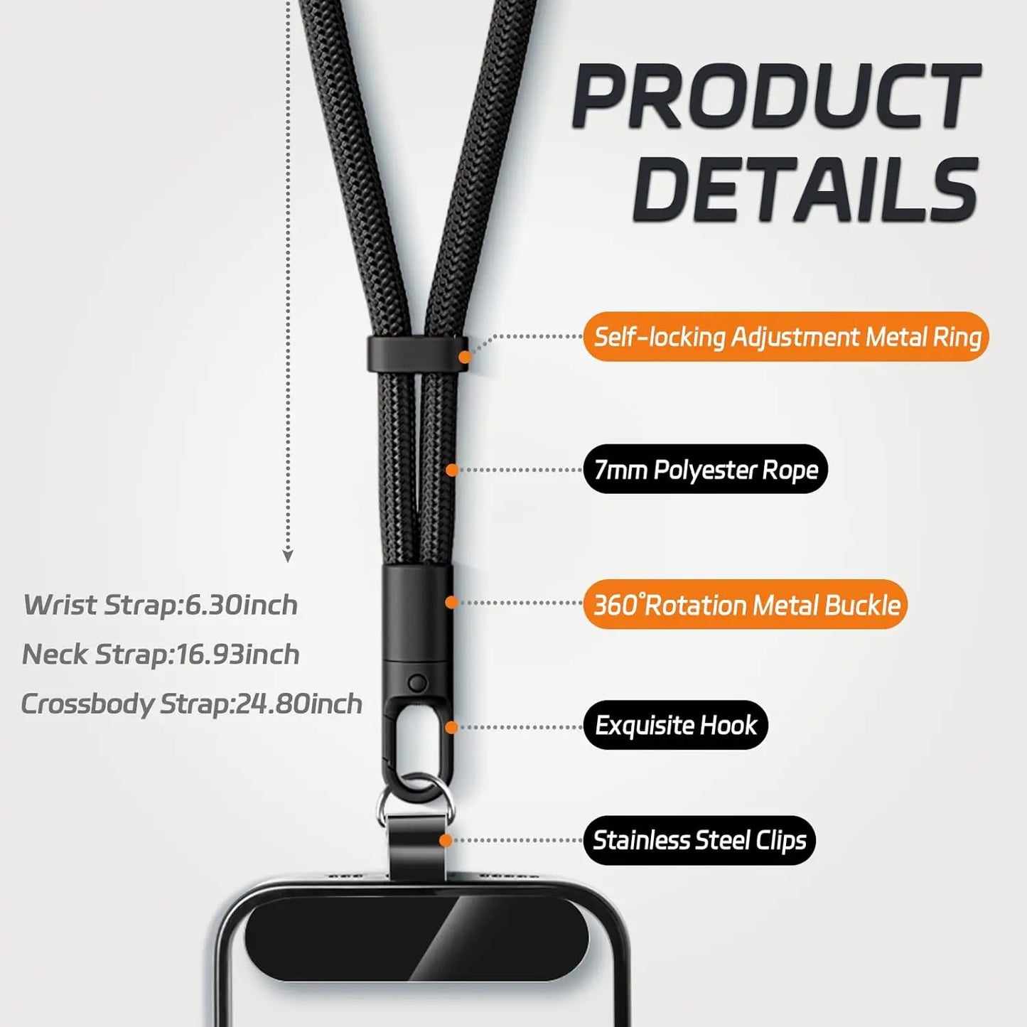 Adjustable Phone Lanyard/Wrist Strap Crossbody/Neck Phone Strap Universal Phone Slings Stretchable Cable for Smartphones