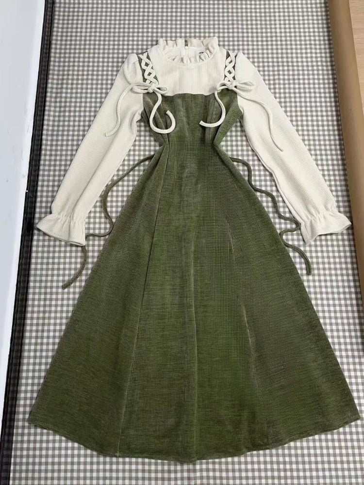 Autumn French Vintage Elegant Women Midi Dresses Y2k Casual Design Plaid Evening Dress New Fashion Office Korean Popular Clothes