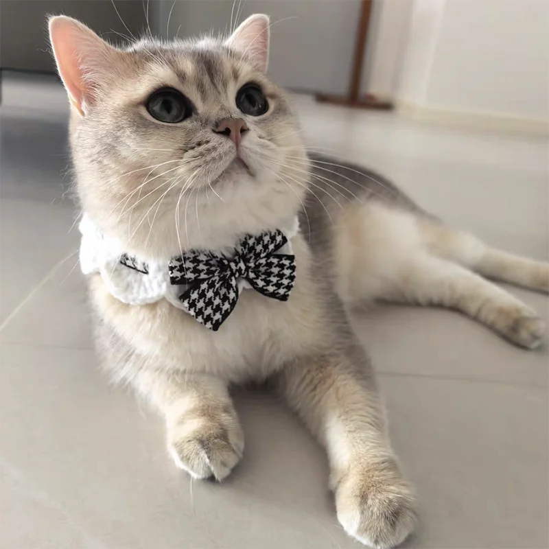 Cute Cat Collar Wool Crocheted Cats Bowtie Collar Bow Tie Pet Bib for Cats Kitten and Small Dogs Puppies Tie Accessories