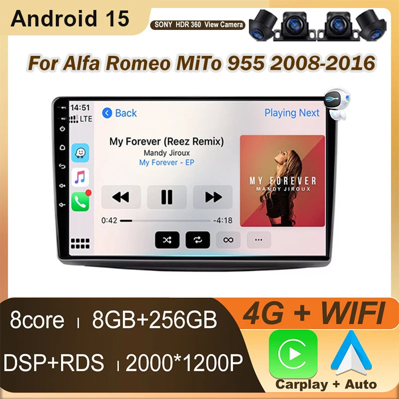 9" Android Car Stereo for Alfa Romeo MiTo 955 (2008–2016) — CarPlay, Android Auto, DSP, QLED, 4G+WiFi