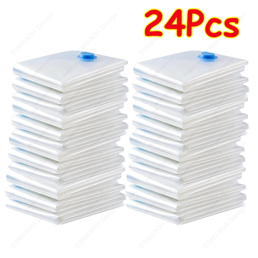1-24Pcs Reusable Vacuum Storage Bags Vacuum Seal Bag Folding Compressed Organizer Bag Space Saving Bags For Clothes Bedding