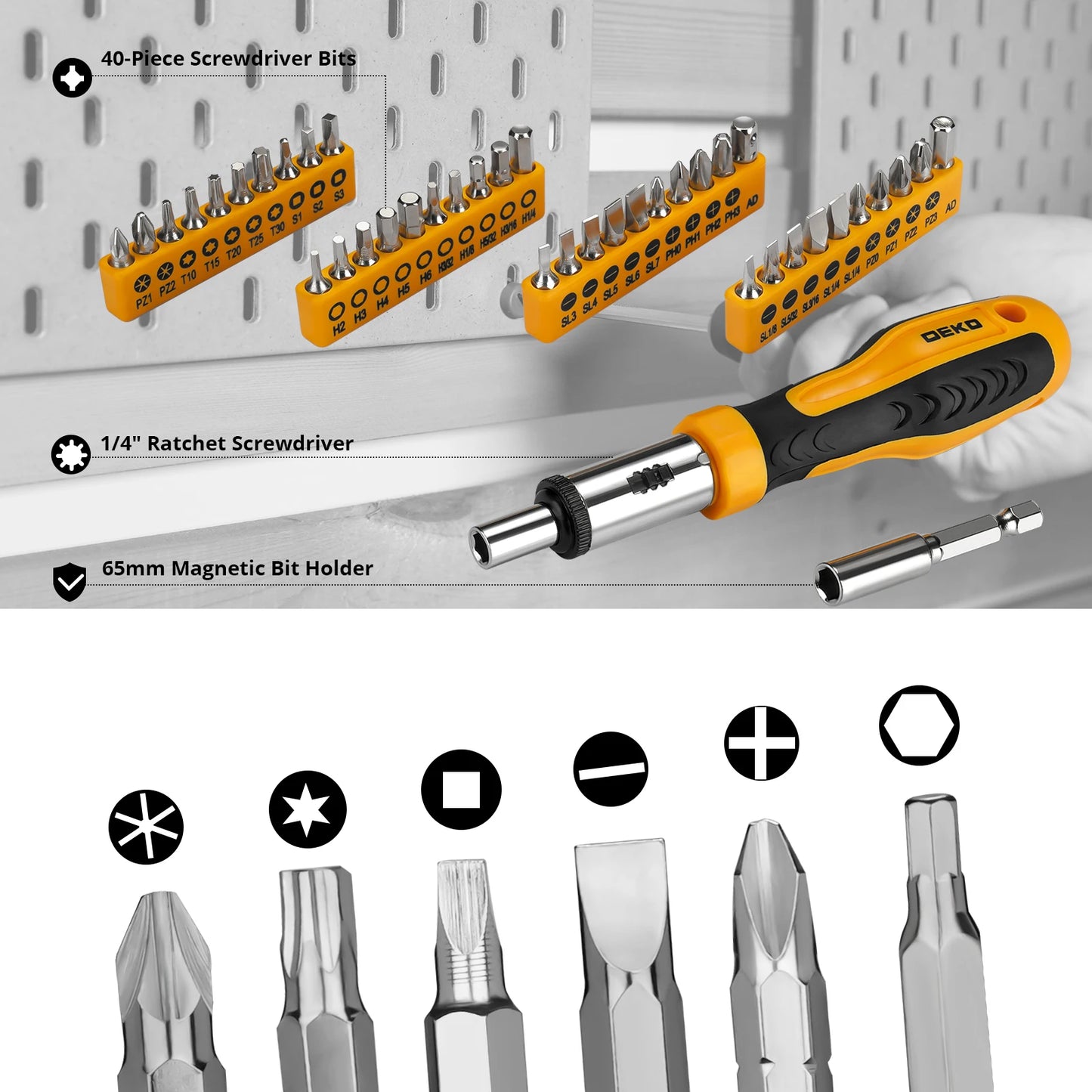 DEKOPRO 228-Piece Home Tool Kit – Socket Wrench Set, Hand Tools & Auto Repair Combination with Plastic Toolbox Storage Case