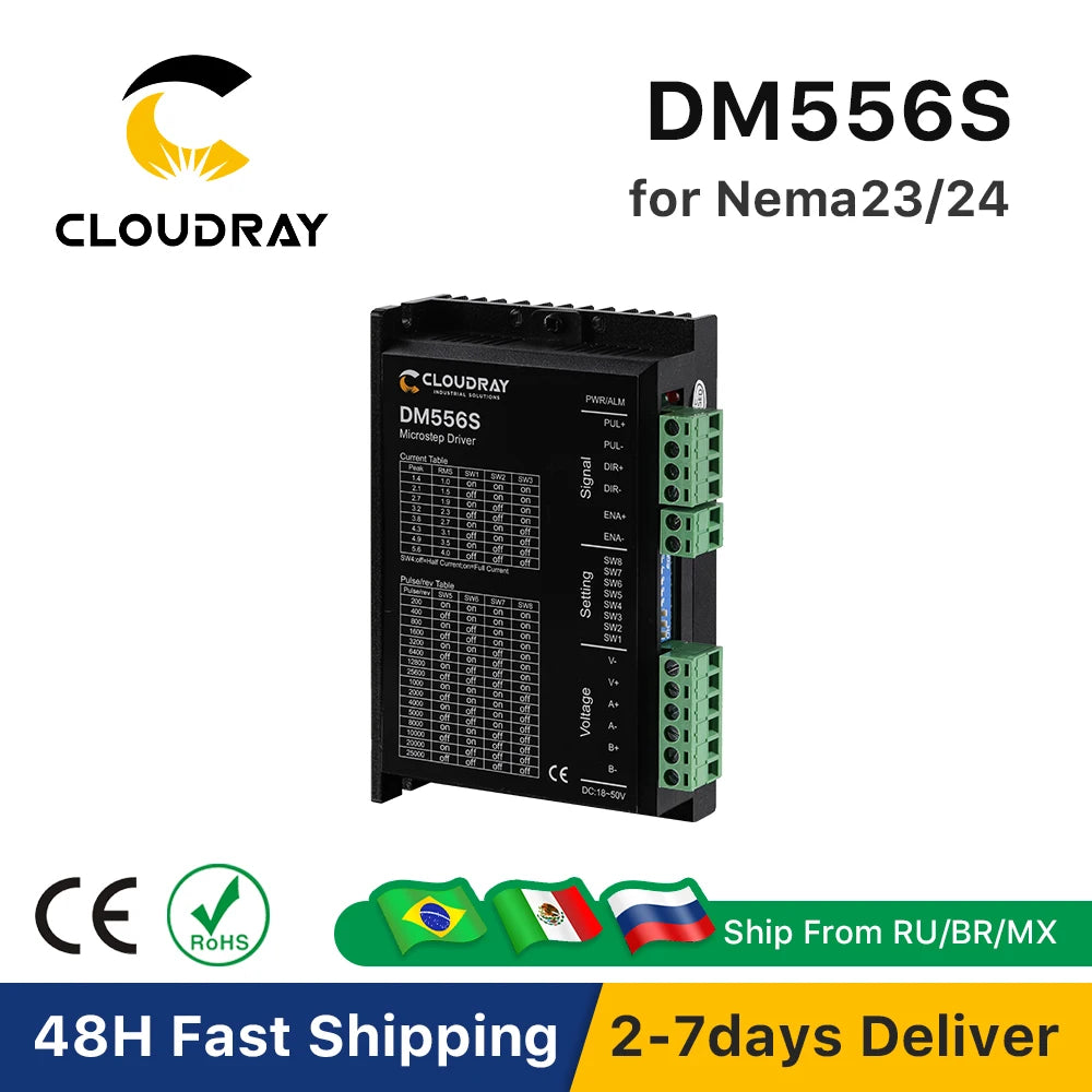 Cloudray DM556S 2-Phase Stepper Motor Driver — 18–50VDC, 1.4–5.6A (Nema 17/23/34)