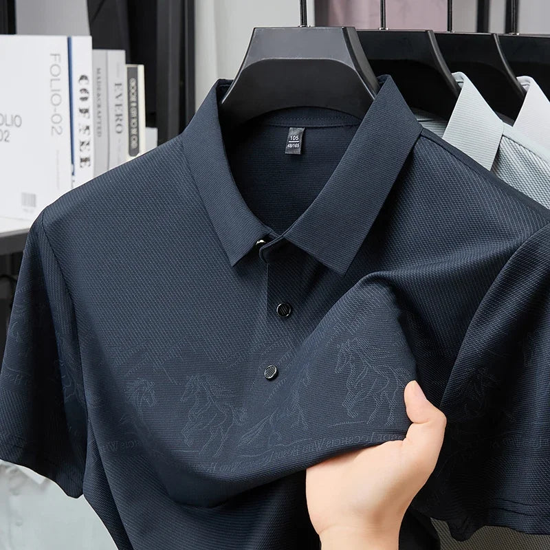 Men's Lapel Polo - Landscape Print, Sweat-Resistant Lightweight