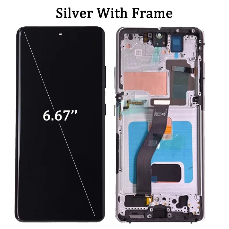 AMOLED S21 Ultra Screen Assembly for Samsung S21 Ultra 5G G998B G998B/DS Lcd Display Touch Screen Frame with Fingerprints