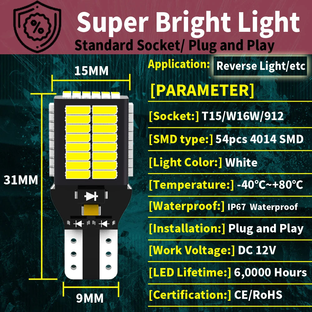 2x LED Reverse Light Blub Lamp W16W T15 Canbus For Toyota Rav4 Yaris Vitz Avalon Sienna Tacoma Highlander Sequoia Matrix 4Runner