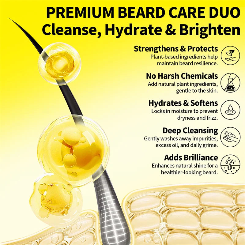 Beard Growth Shampoo Natural Beard Care Set for Men Beard Hair Enhancer Styling Moisturizing Beard Conditioner Beard Care Kit