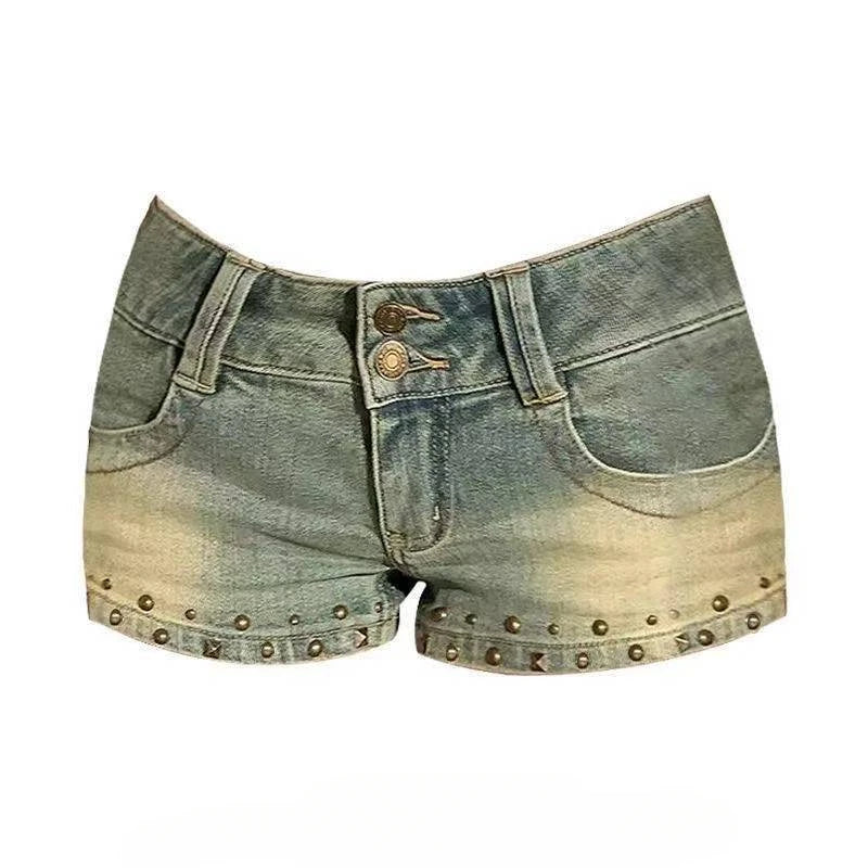 Women's Y2K Gyaru Harajuku Low Rise Denim Hot Pants – Vintage 2000s Jean Shorts Streetwear