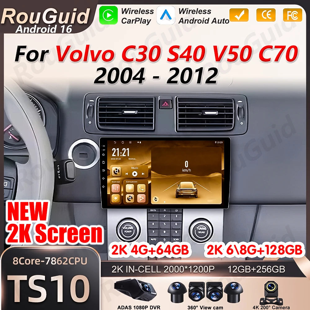Car Stereo with Apple CarPlay & Android Auto, Compatible with Volvo C30 S40 V50 & C70