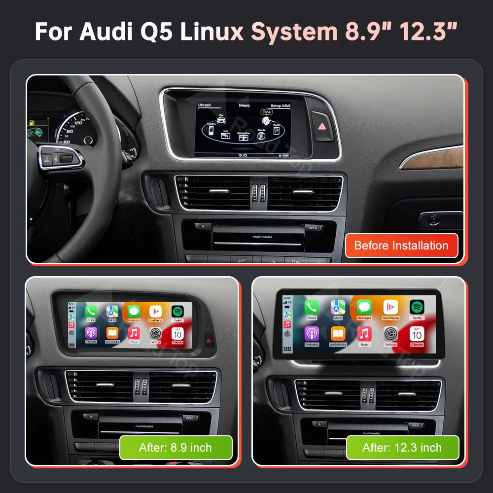 Wireless CarPlay & Android Auto Display Screen, Compatible with Audi Q5 (2009-2017)