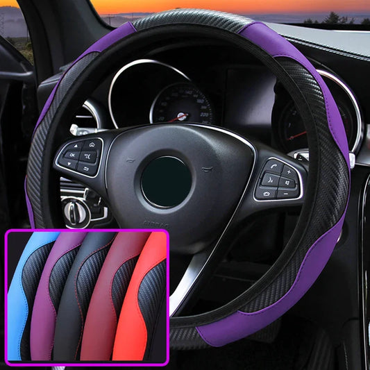 PU Leather Steering Wheel Cover 37-38.5cm Anti-Slip Breathable