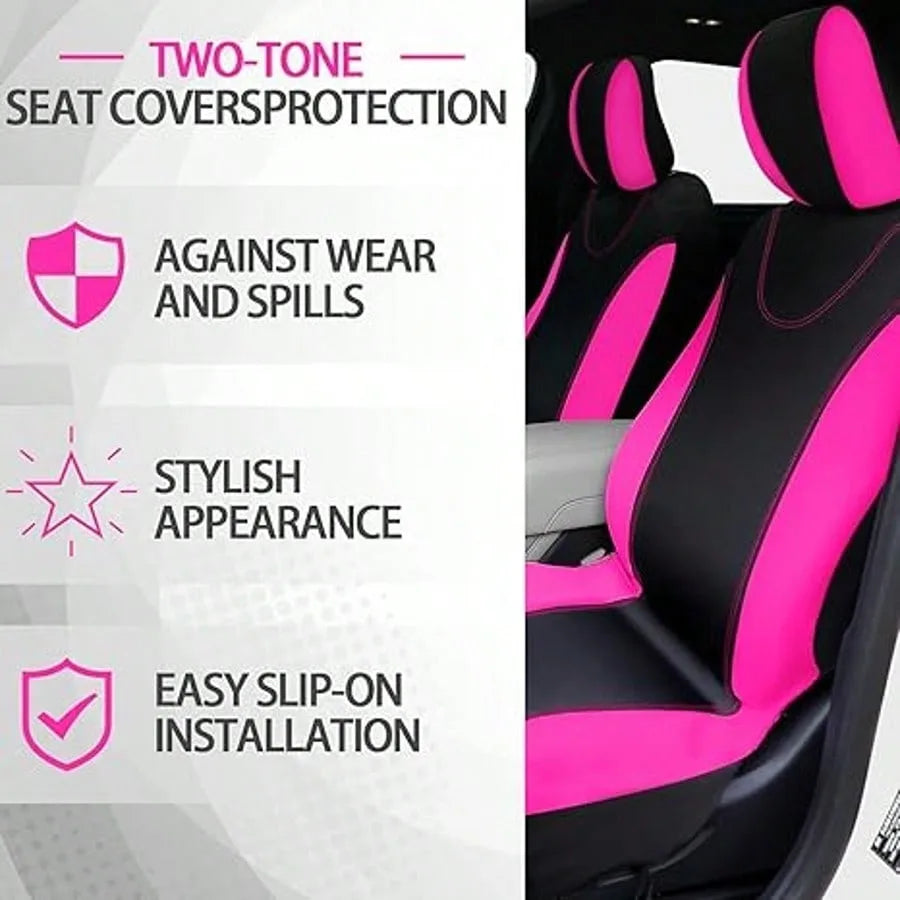 17pcs Car Seat Cover Full Set for Women Universal Fit Car Front Rear Fluffy Steering Wheel Fleece Handbrake Shift Covers Hanging Accessory Holder Ring Emblem (Rose Red Black), Car Seat Cover Full Set