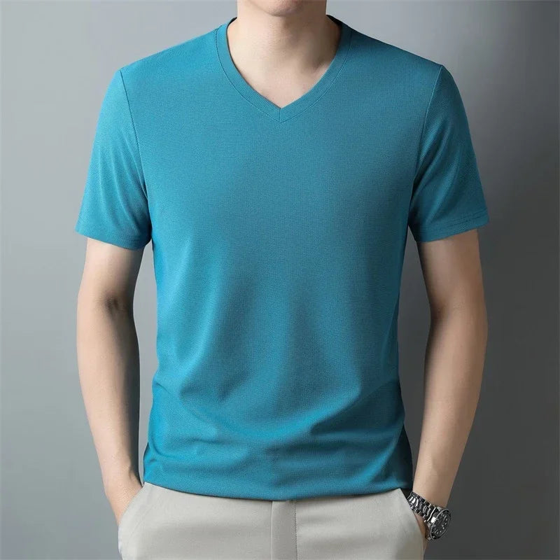 Men's Waffle V-Neck Tee - Short Sleeve, Soft Comfortable Summer