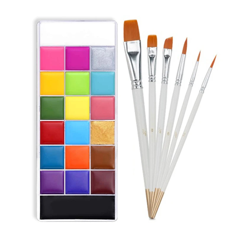 Face Body Paint Palette Oil Makeup Set 20 Colors SFX Halloween Party Painting with 10 pcs Artist Paintbrushes,Tattoo Stencil kit