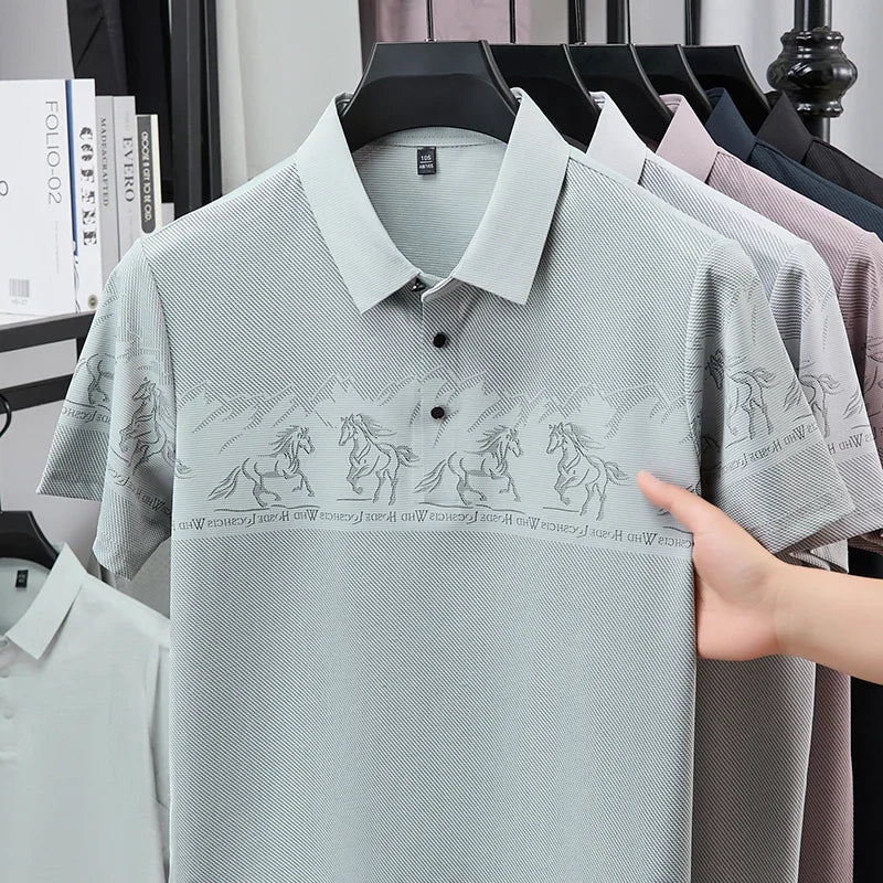 Men's Lapel Polo - Landscape Print, Sweat-Resistant Lightweight