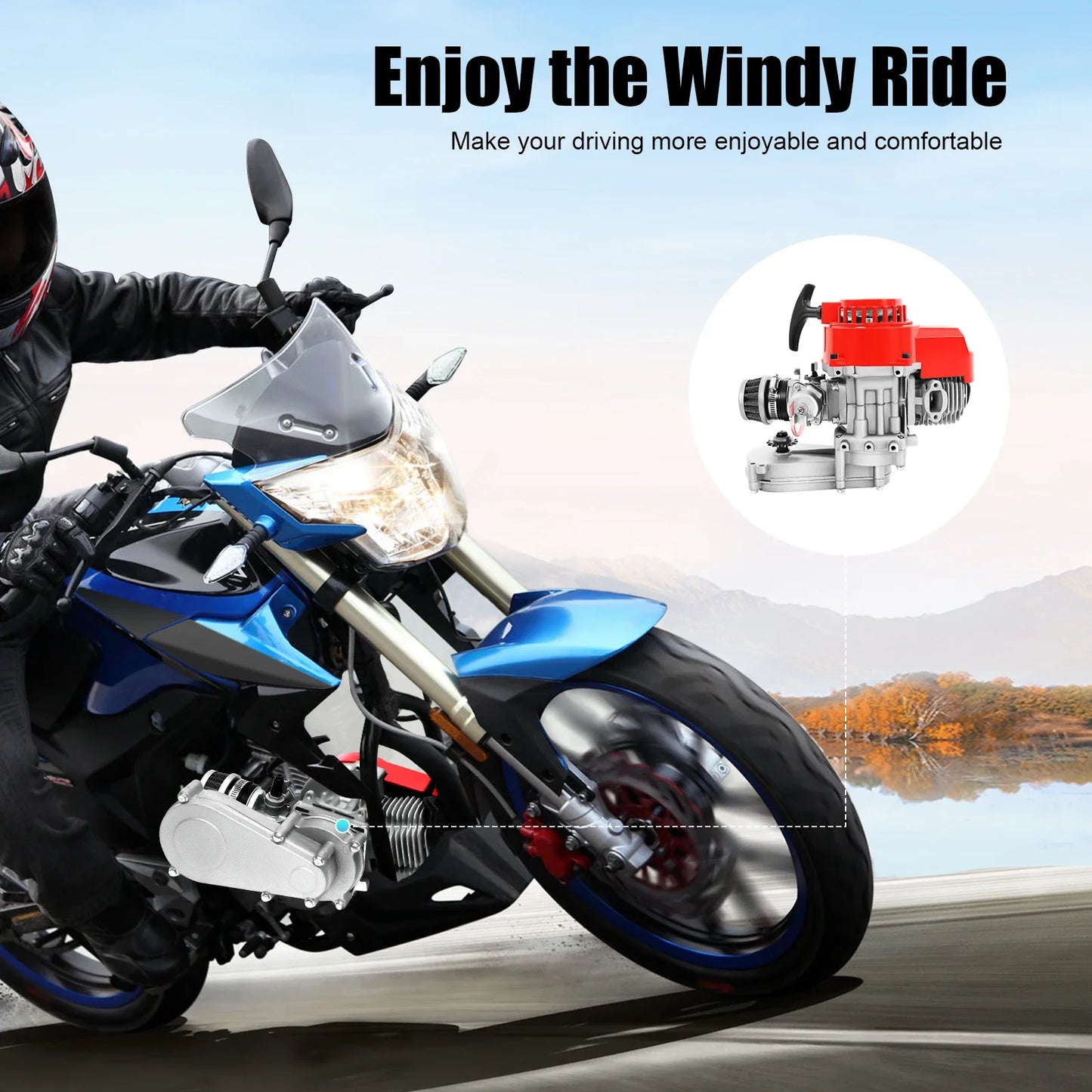 49cc 2-Stroke High-Performance Gas Engine – Single-Cylinder Pull-Start Motor for Pocket Quads, Mini Bikes & Racing Motorcycles