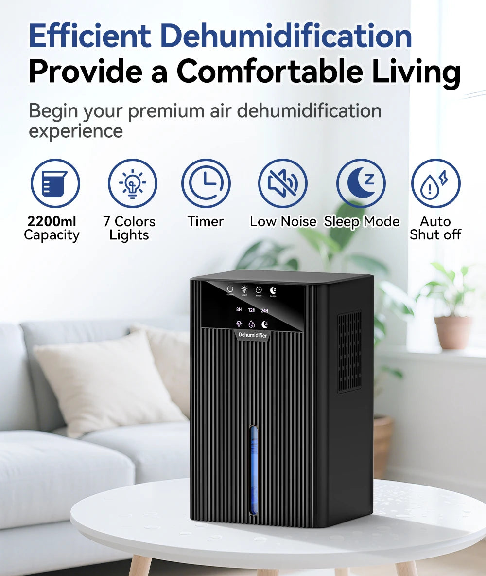 Portable Mini Dehumidifier 2.2L Water Tank for Living Room Bedroom Indoor Home Use - Efficient Air Moisture Absorber