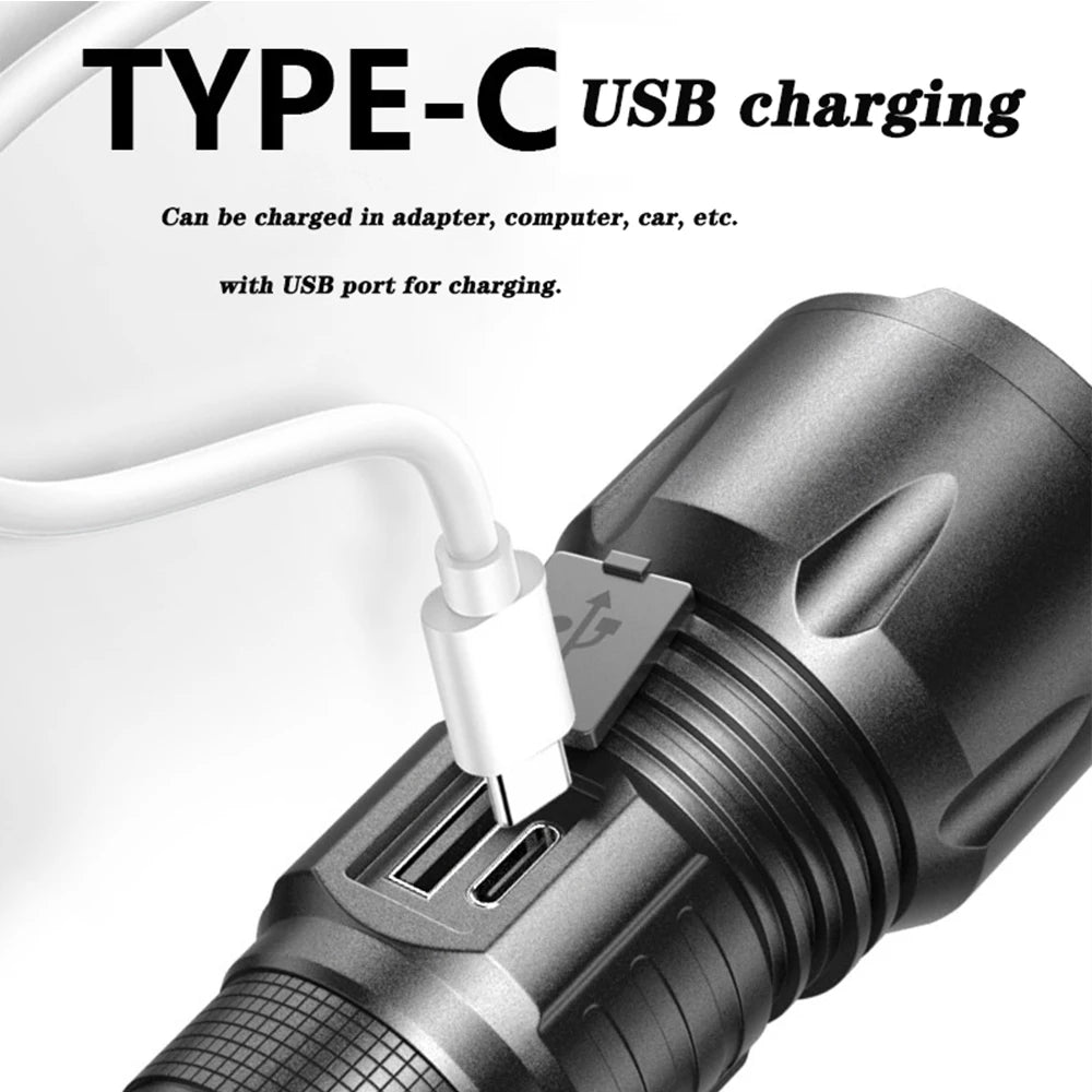 USB Rechargeable 30W High Power LED Flashlight Waterproof 5 Modes Tactical Torch Super Long Shot for Outdoor Camping