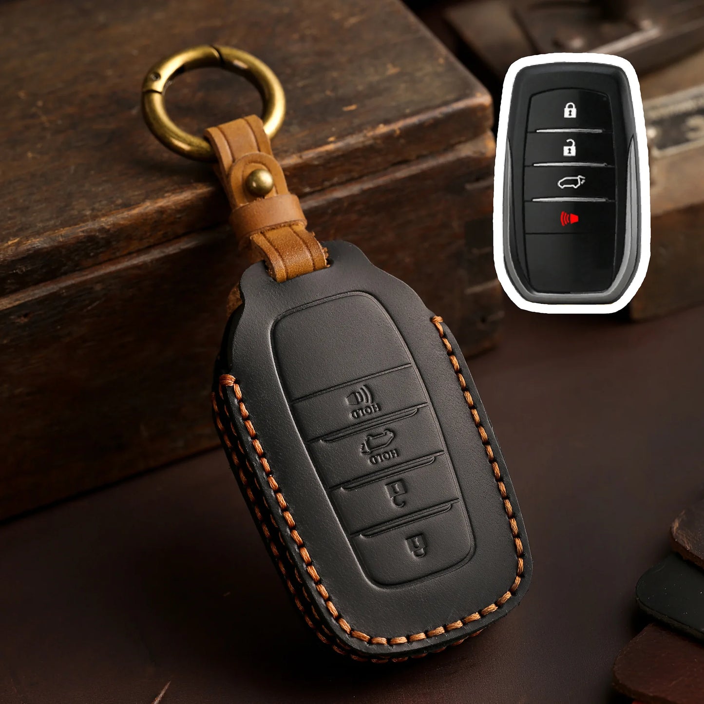 Leather Car Key Fob Case Cover for Toyota CHR Camry Prius Land Cruiser Prado Furniture Corolla Yaris RAV4 Highlander Accessories