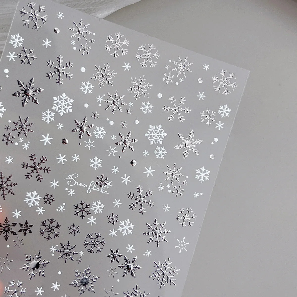 1pcs Christmas Nail Art Sticker with Gold/Silver Foil Snowflakes Iridescent Sparkle Adhesive Backing DIY  3D Nail Decoration
