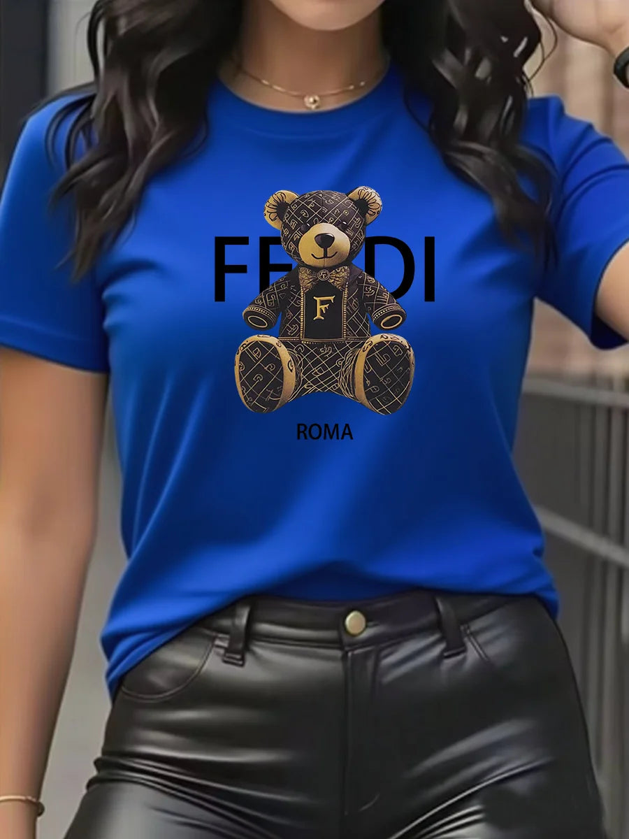 Women's Teddy-Bear Graphic T-Shirt — Soft Crew-Neck Short-Sleeve Top