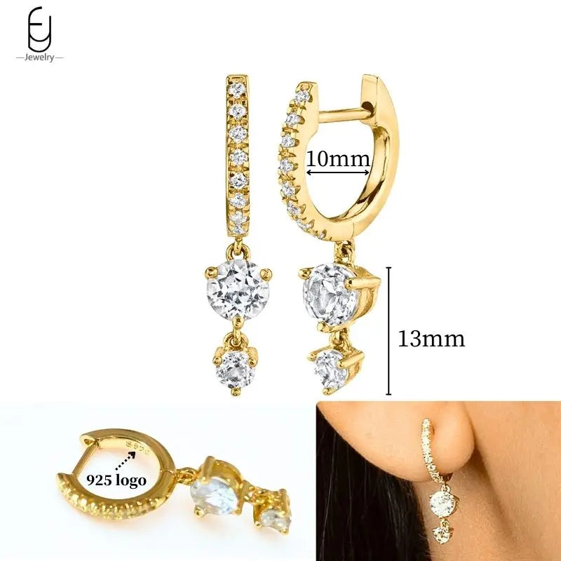 925 Sterling Silver Crystal Drop Earrings for Women - Heart & Flower Studs