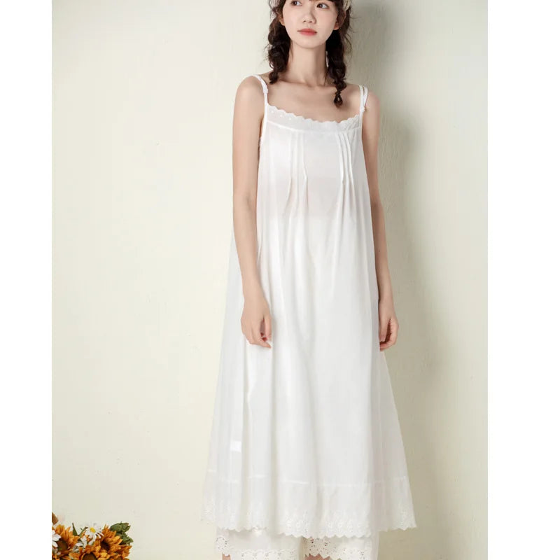 Johnature 2026 Summer New Japanese Casual Spaghetti Strap Thin All Match Dress For Women Solid Color Cotton Female Dresses