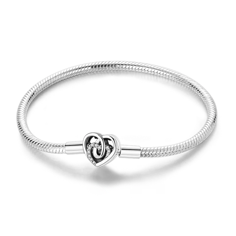 925 Sterling Silver Heart Charm Bracelet for Women - DIY Beads