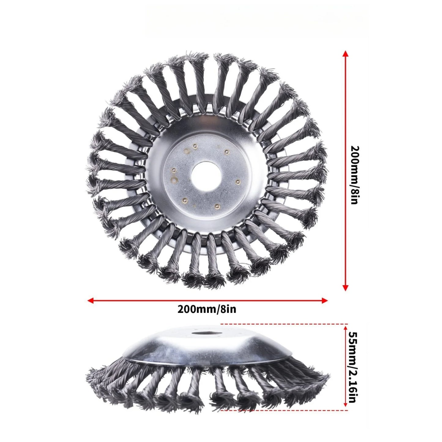 8 Inch Steel Wire Rotary Brush Cutter Trimmer Head Weeds Blade Cutter Compatible with String Trimmers, Moss Grass Rust Removal,