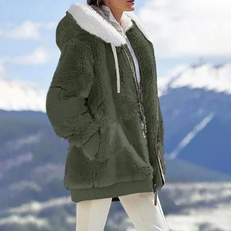 Women's Hooded Fleece Zip Jacket, Casual Winter Coat