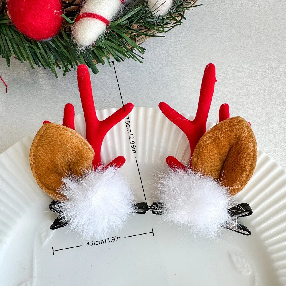 1PC Christmas Hair Clips, Reindeer Antler Hairpins with Bells/Bows/Pinecones, Cute Xmas Hair Accessories for Kids Gift
