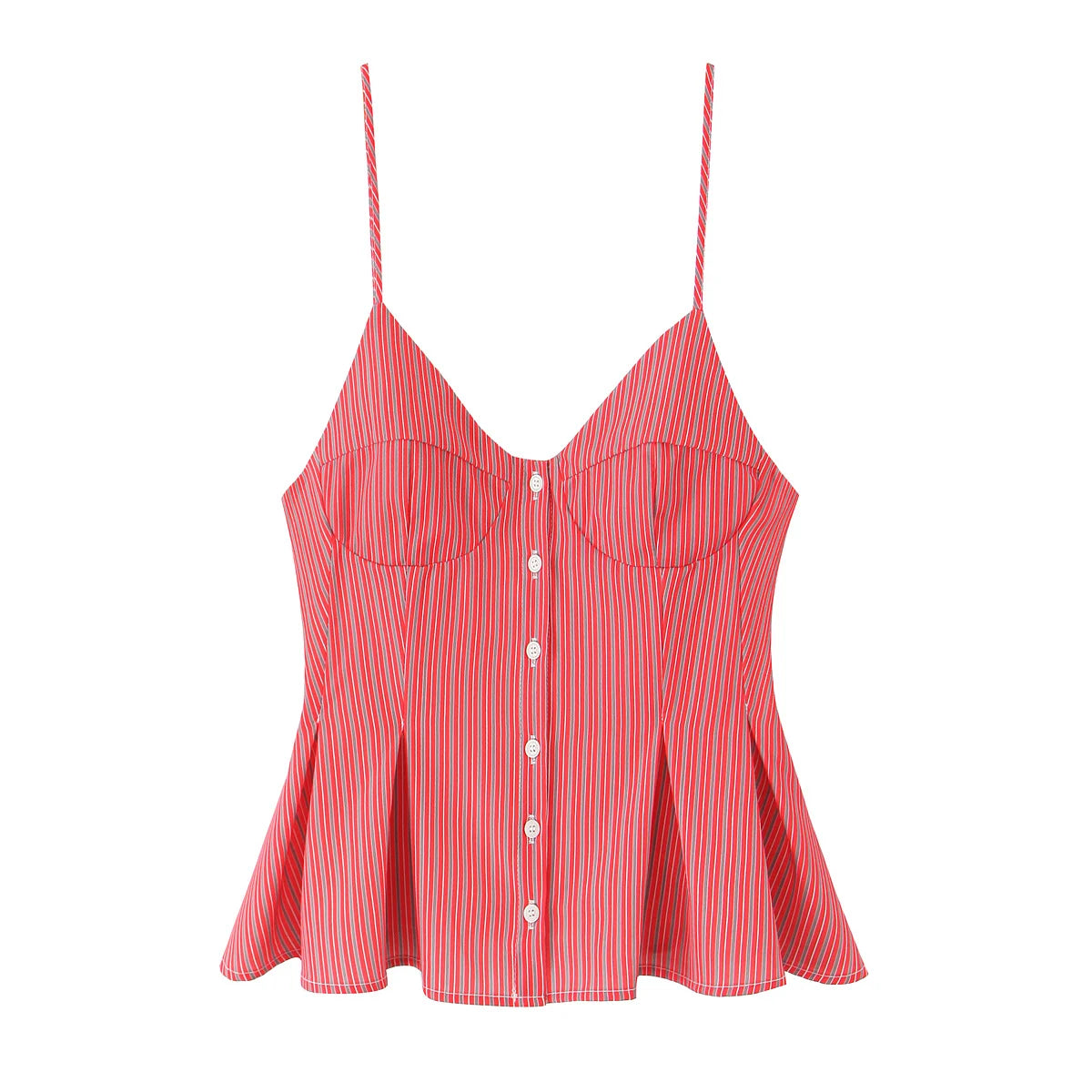 DUOPERI Women 2026 New Fashion Poplin Striped Backless Camisole Thin Straps V-Neck Female Chic Lady Casual Mujer Tops