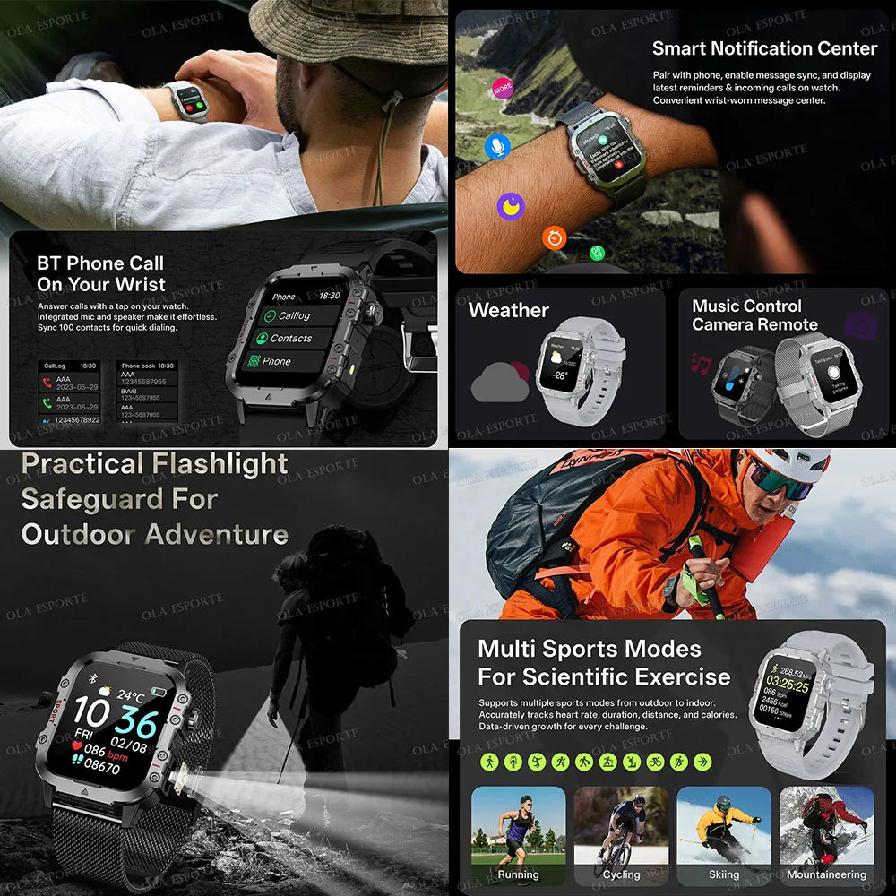 2026 Military Smart Watch – IP68 5ATM, 1.81" AMOLED, Bluetooth Call & Outdoor Fitness Tracker | Men
