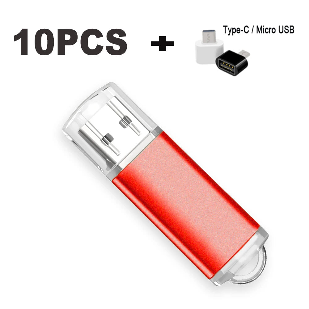 Color USB 2.0 Flash Drive 10-Pack — Bulk Mini Memory Sticks 4GB to 128GB