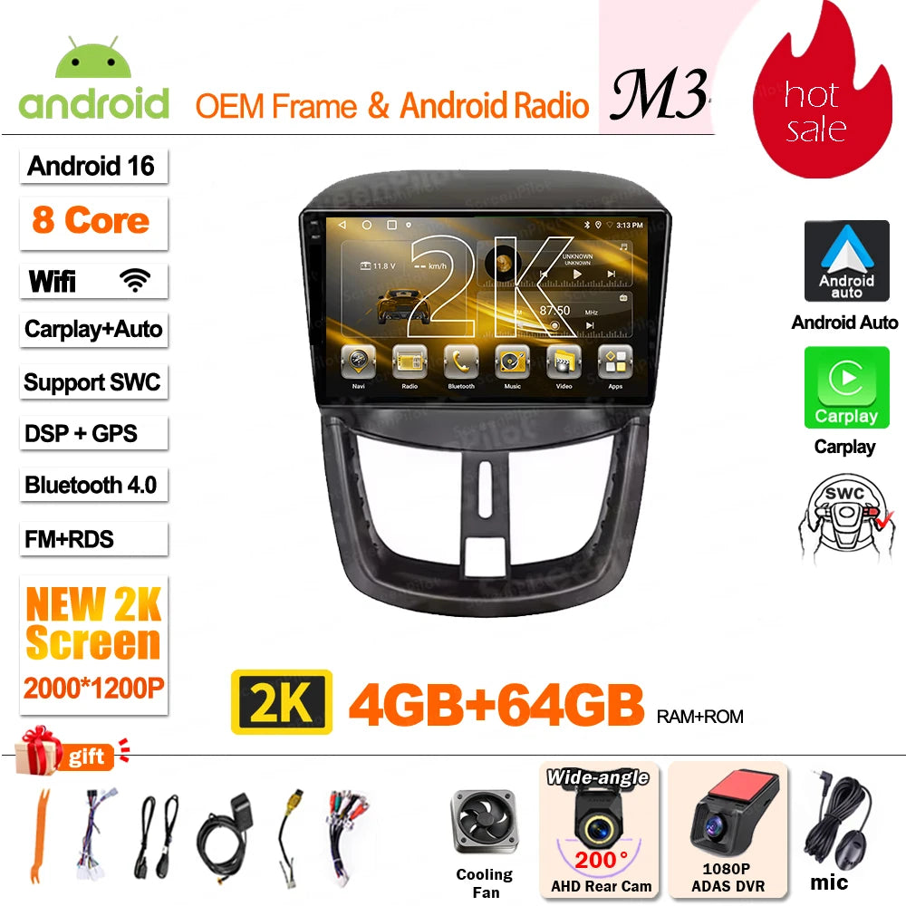9" Android Car Stereo for Peugeot 207 & 207CC (2006–2015) — Wireless Android Auto, CarPlay, GPS, WiFi