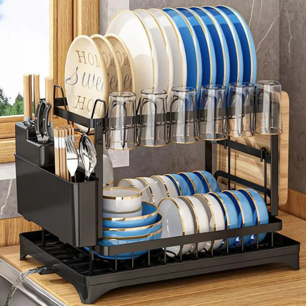2-Tier Dish Drying Rack with Drainboard - Large Counter Organizer - photo 7